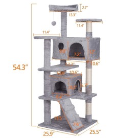 Segawe 55" Light Grey Cat Tree Tower Scratching Post Kitten Condo House Activity Center