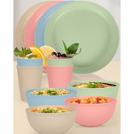 JEJA Camping Tableware Set for 4 People, Outdoor Picnic Tableware, Reusable, Environmentally Friendly, Plates, Bowls, Cups, B