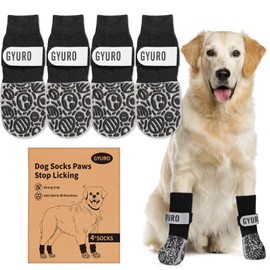 GYURO 2 Pairs of Dog Socks Non-Slip Prevent Paws from Licking, Paw Protection for Hardwood Floors, Traction Control, No Twist for Small, Medium and Large Dogs (Black, S)