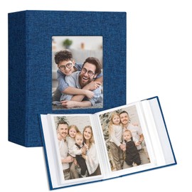 Vienrose Small Photo Album 4x6 holds 100 Photos 2 Pack, Mini Baby Photo Album Linen Cover for Gifts Wedding Family, Blue