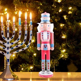 IMIKEYA 14 inch Pink Wooden Nutcracker: Christmas Nutcrackers Figures Pink Nutcracker Soldier Traditional Christmas Nutcracker Ornament Nutcracker Figures for Festival Party Christmas Decorations