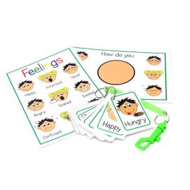 Feelings and Emotions Flash Cards for Boys Girls - ASD Autism Speech Therapy Expression & Mood Communication Pack - 24 Cards, Poster, Mood Board, Pen and Bungee)