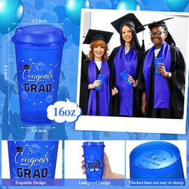 Skylety 50 Pcs Graduation Cups 2025, 16 oz Reusable Coffee Plastic Cups with Lids Graduation Party Cups for Grad Party Supplies Decorations Graduation Gift for Students Friends Classmates(Blue)