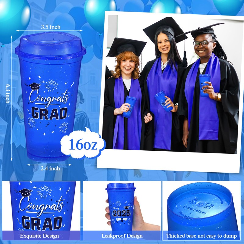 Skylety 50 Pcs Graduation Cups 2025, 16 oz Reusable Coffee