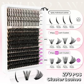 Lash Clusters with Spikes Eyelash Clusters D Curl Manga 60D 100D Long 12-20mm Wispy Volume Individual Lashes DIY Spiky Lash Extension Mega Extensions Thick Cluster Eyelash