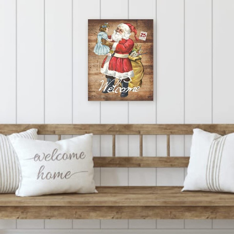 Welcome Santa With Sack Farmhouse Style Wood Wall Decor Sign