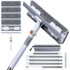 CTIME 80" Window Washing Kit with Extension Pole : Professional Window Cleaner Tool | Window Cleaning Squeegee Kit for High/Outdoor/Glass & Bathroom Surfaces with Storage Bag + 5 Microfiber Cloths