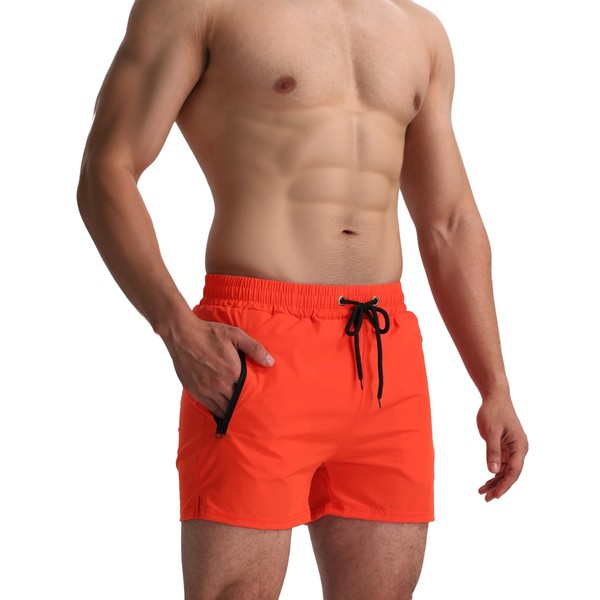 LINMYZAI Orange Men's Swim Trunks 5" Inseam with Mesh Lining