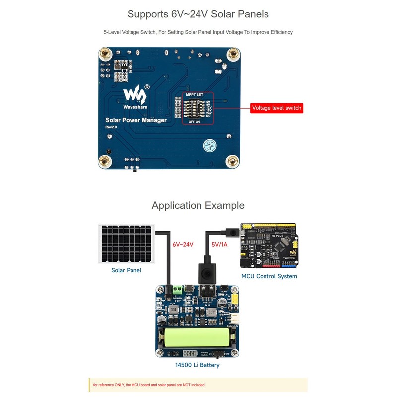 Solar Power Management Module Support 6V~24V Solar Panel Onboard MPPT