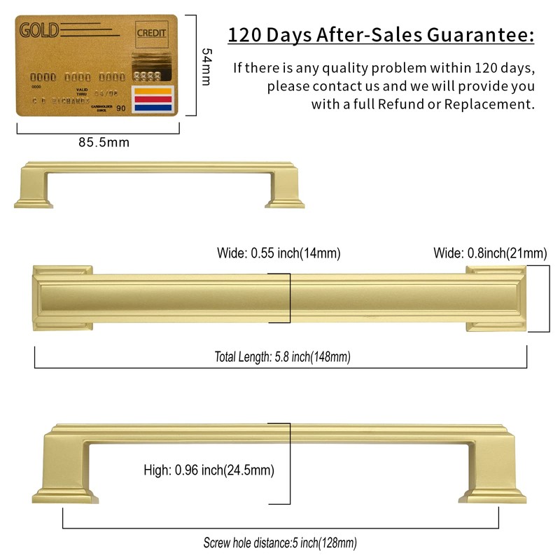 Amerdeco 10 Pack Brushed Gold Cabinet Pulls 5 Inch Hole