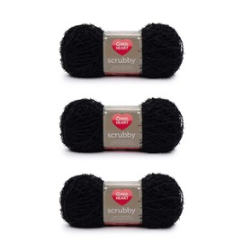 Red Heart Scrubby - Hilo negro - Paquete de 3 unidades de 100 g/3.5 oz - Poliéster - 4 Medianos (Peinado) - 92 yardas - Tejer/Crochet