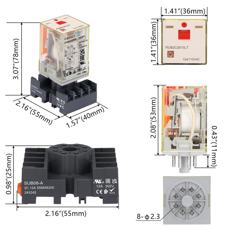 Weasch Power Relay MK2P-I Type RUB2C2615LT, AC 120V Coil, 8Pin