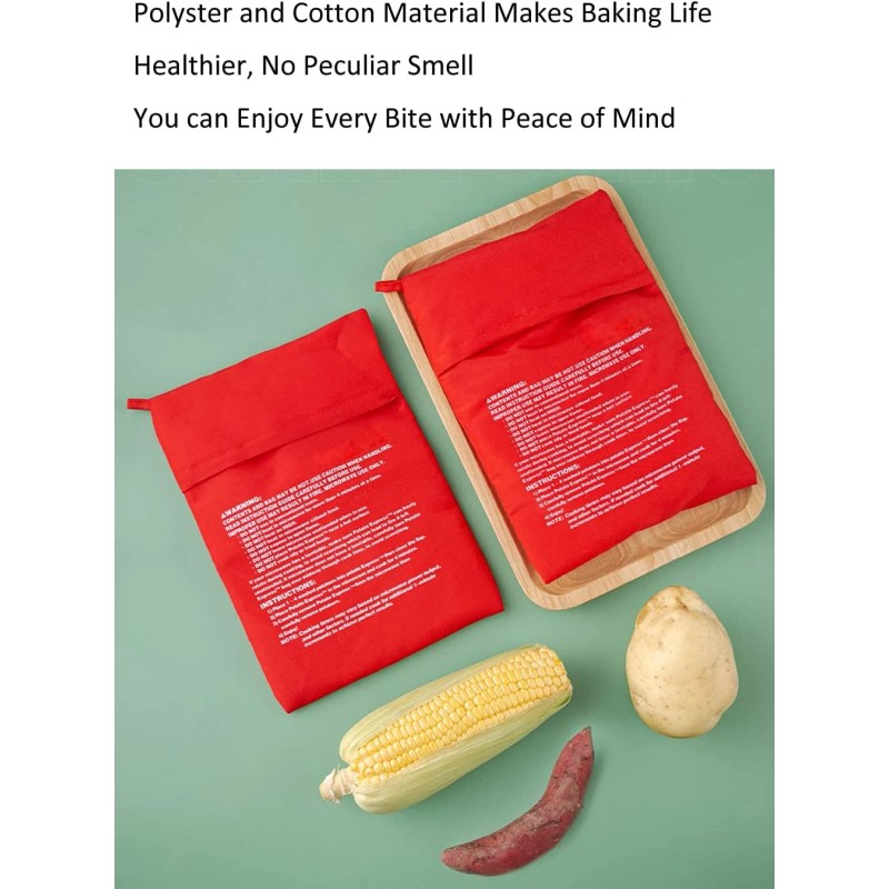 VASANA 4PCS Reusable Microwave Potato & Corn Cooker Bags, Red,
