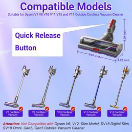 Replacement Brush Head with High Torque for Dyson V11 V15 V10 V8 V7 Models, Floor Brush with Adjustable Suction Power Upgrade Torque Drive for Hard Floors and Carpets Replacement Brush Accessories No