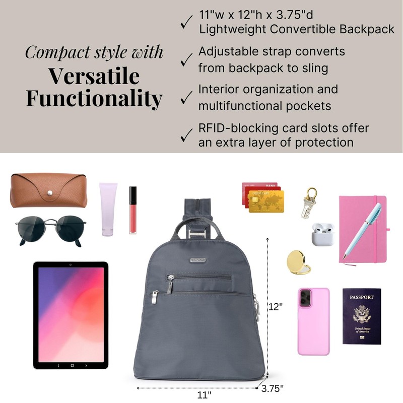 Baggallini Essential Convertible Backpack, Charcoal Gray