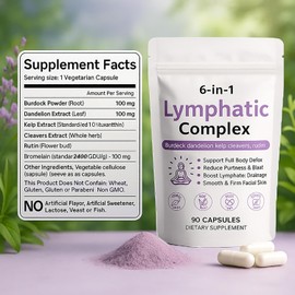 6-in-1 Lymphatic Support Capsules – Burdock, Dandelion, Kelp & Cleavers for Detox, Fluid Balance, Skin Vitality, Vegan & Non-GMO, 90 Capsules