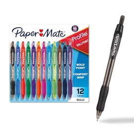 Paper Mate Profile Bolgrafos retrctiles de punta redonda, negrita, 1.4mm, colores surtidos, 12 unidades - Para la vuelta a clases, hogar, oficina,... 