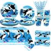 Ocean Orca Party Decorations - Orca Happy Birthday Plates Tablecloth Napkins Tableware for Killer Whales Party Supplies Under The Sea, Serves 20