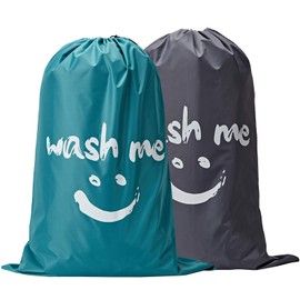 NICOGENA Wash Me Laundry Bag 2 packs, 28x40 inches Rips & Tears Resistant Large Dirty Clothes Storage, Machine Washable, Heavy Duty Hamper Liner for College Students, Sky Blue&Gray
