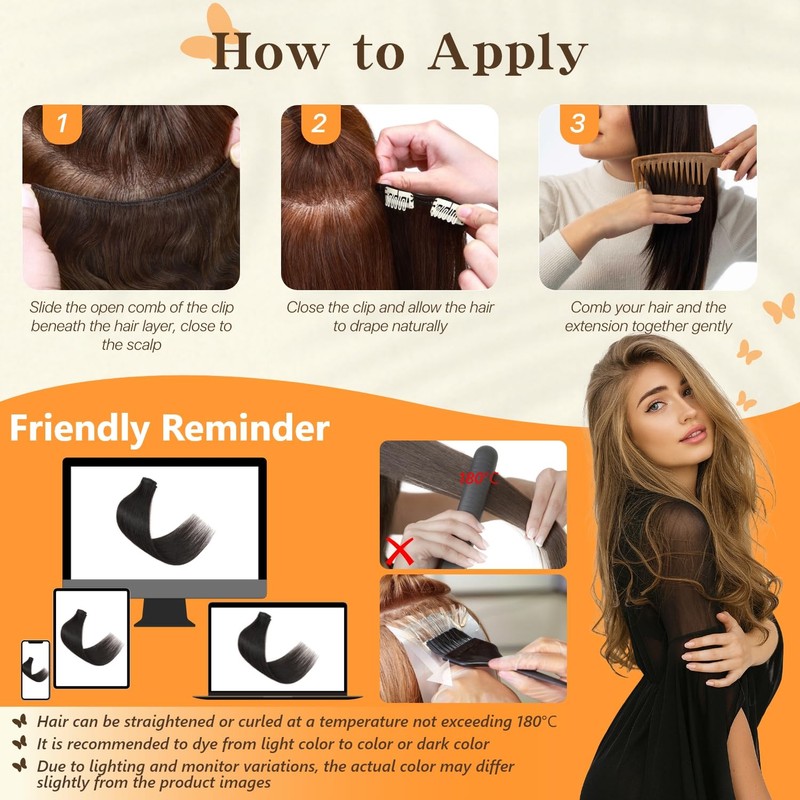 tesshair Clip in Hair Extensions Real Human Hair Remy Single