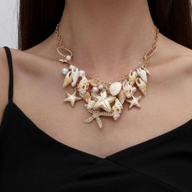 YANCHUN Starfish Necklace for Women Summer Starfish Earrings Beach Charm Necklace Boho Jewelry Set Summer Beach Surfer Jewelry Outfits Accessories, Metal, No Gemstone