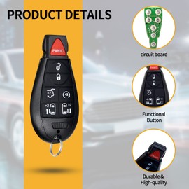 Xucanarmy Dodge Key Fob, 7 Buttons FOBIK Replacement Keyless Entry Remote Key Fit for 2008-2020 Dodge Grand Caravan Chrysler Town and Country IYZ-C01C/M3N5WY783X, 2 Pack