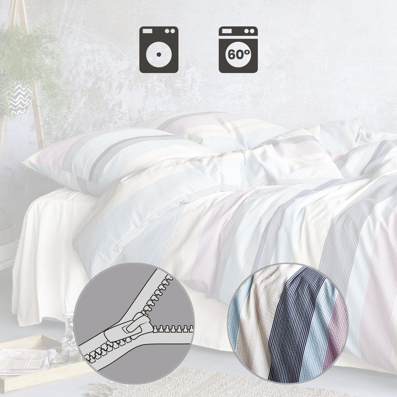 Irisette Bed Linen Soft Seersucker Rosewood Blue/Black Size 135 x