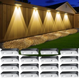 KEILAIMO Solar Fence Lights Outdoor, 16 Pack IP65 Waterproof Fence Lights Solar Powered with Ultra-Bright LED Lens, 9 Color Modes, 12+ Hours Steady Glow for Deck/Backyard/Patio/Pool/Wall - Black