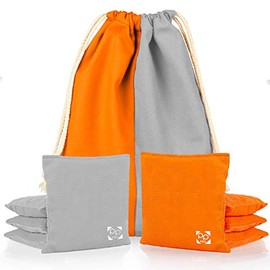 Professional Cornhole Bags - Set of 8 Regulation All Weather Two Sided Bean Bags for Pro Corn Hole Game - 4 Orange & 4 Gray