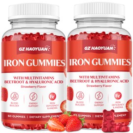Iron Gummies for Women & Kids - Iron Supplement Gummies with Multivitamin for Blood Builder, Energy, Iron Deficiency & Anemia - Sugar Free Vegan Iron Gummies Strawberry 60 ct (2 Pack)