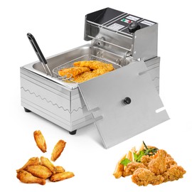 Electric Deep Fryer – 6L Large Capacity Deep Fryer with Detachable Basket, Adjustable Temperature Control, 1600W Stainless Steel Commercial Fryer for Restaurant & Home – Perfect for Chicken, Fries