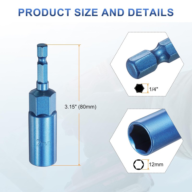 sourcing map 2pcs Nut Driver 12mm Hex Drive Socket CR-V