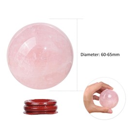 Nupuyai Natural Rose Quartz Crystal Ball with Wooden Stand, Scrying Meditation Feng Shui Crystal Stone Sphere Sculpture Home Office Decor, 65-70mm