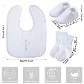 5 Pcs Baptism Gifts for Boys Girls Including White Embroidered Cross Bib Christening Shoes and Socks for Baby Infant Toddler First Communion Outfit (0-6 Month)