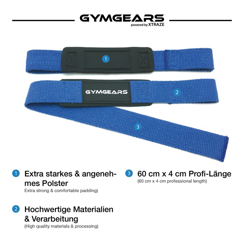 GYMGEARS Professional Lifting Straps [Padded] 60 cm for Strength Training,