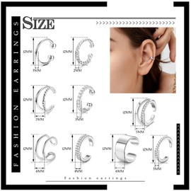 Morfetto 9pcs Gold Ear Cuff Earrings Non Piercing Fake Cartilage Cuff Earrings Conch Silver Cuffs Earrings for Women Clips Wraps Chunky Ear Cuff Silver