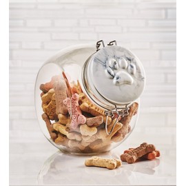 Amici Pet Marble Paw Jar Storage Canister, Clear Glass Body with Painted Ceramic Hermetic Lid, 72 fl oz