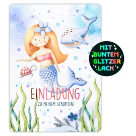CALLUNA® 12 x Mermaid Invitations - Glitter Lacquer and Cute Shipping Envelopes - Mermaid Party Invitation - Birthday Invitation for Girls - Party Invitations - Mermaid