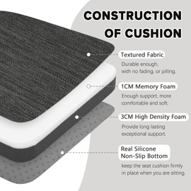 baibu Set of 4 Super Soft Metal Dining Chair Pads Bar Stool Cushion with Ties for Metal Chairs or Bar Stools - 4 Cushions Only (Gray Black, 14x14x1.5in)