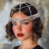 Formery Iridescent Flapper Cap Headpiece Silver Sparkly Rhinestone Fringe 1920s