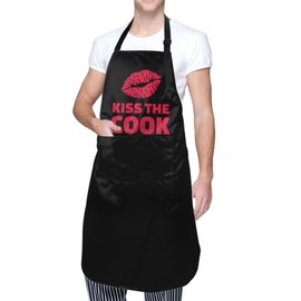 Echoserein Funny Kiss The Cook Apron Adjustable Bib Aprons With 2 Pockets For Men Women Chef Waterproof Decorative For Kitchen Cooking Bbq Grilling