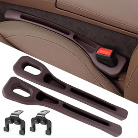 Mhekrep Car Organiser Gap Filler, Pack of 2 Storage Box for Car Seats with Hooks, Universal Seat Storage Compartment (Brown)