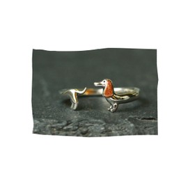 Silver Ring Dachshund Made of 925 Sterling Silver with Hand-Copper-Plated Ear The Perfect Gift for Her as Size-Adjustable Real Jewellery with Dog, Sterling Silver