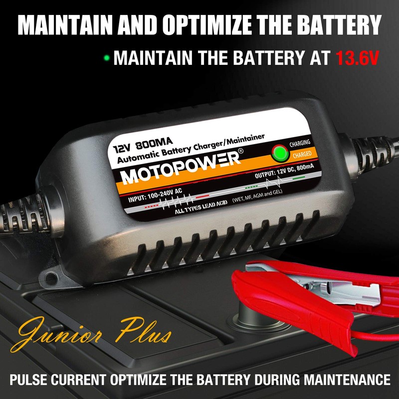 MOTOPOWER MP00205C 12V 800mA Automatic Battery Charger, Battery Maintainer, Trickle
