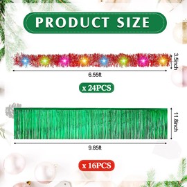 Crowye 8 Pcs LED Christmas Float Decorations with Foil Fringe Garland and Metallic Twist Garland Table Skirt Shiny Metallic Tassel Banner for Glow Christmas Float Supplies(Red, Green)