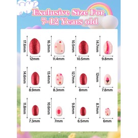 EBANKU 24 Pieces Kid Fake Nail Kit, Almond Press on Nails for Kids Lovely Heart Press on Nail Short Artificial False Nail Kits for Kids Girls