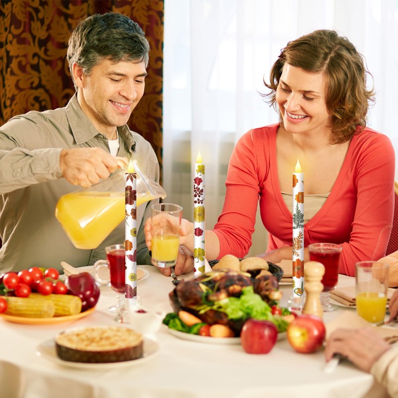 Nuanchu 6 Pcs Thanksgiving Flameless Taper Candles 10.6" LED Fall