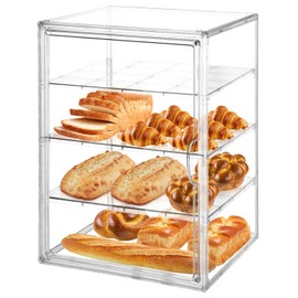 Bakery Display Case with 4 Layers, Bread Box for Kitchen Countertop, Clear Pastry Display Case, Cookie Display, Baked Goods Display