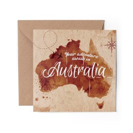 1 x Australia Greeting Card - Australian Map Down Under Flag Travel Travelling Holiday Landmarks Oz Gap Year Student Celebration #81596