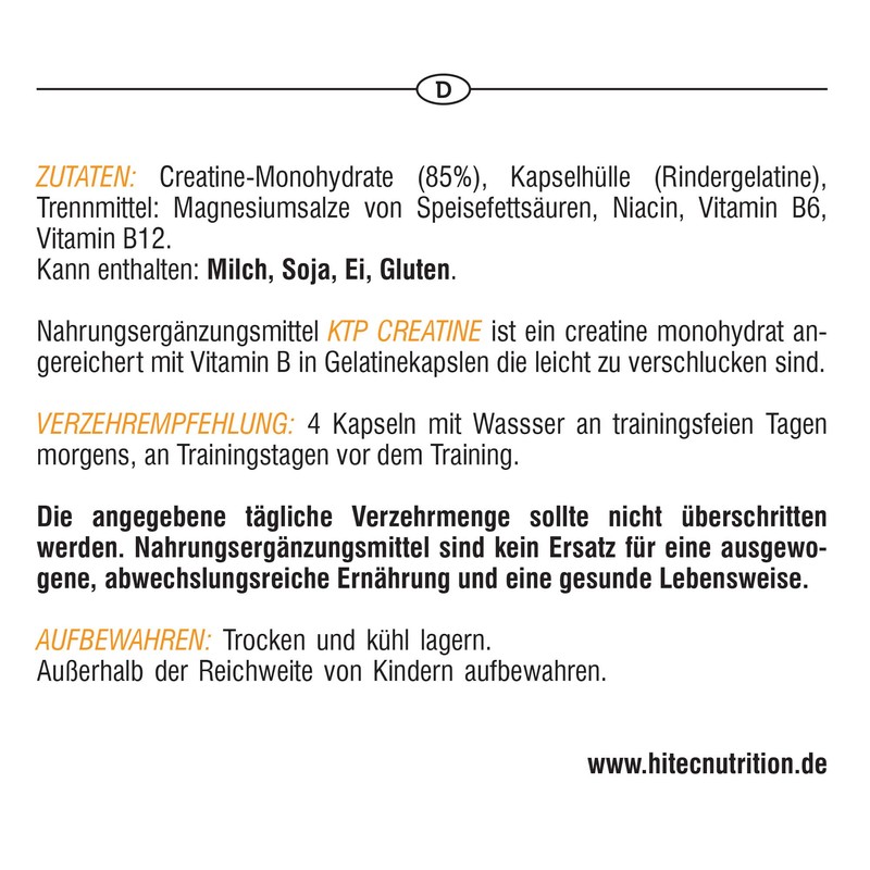 HI TEC NUTRITION KTP Creatine - Monohydrat, Nahrungsergänzungsmittel, für Sportler,